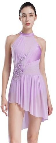 Jugaoge Women's Lyrical Dance Costume Flower High Low Modern Contemporary Dancewear Ballerina Costume Light Purple L
