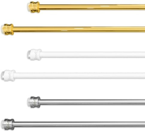 Byour3 - Par de Barras de Cortina con Resorte de presión para Puerta Ventana Barra Extensibles sin Taladrar Ajustables para Vidrio Dormitorios Baño Salón (Oro de 24 a 37 cm)