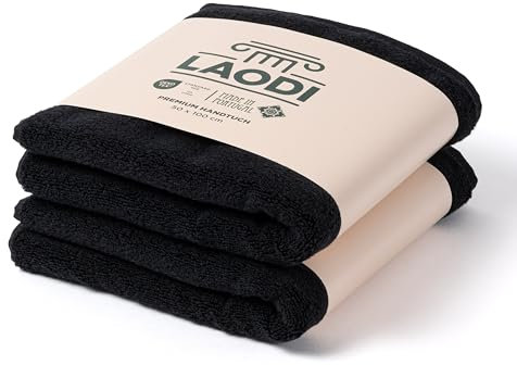 LAODI Premium Handtücher 2er Set – 50x100 – Finsternis Schwarz – 100 % Baumwolle – 570 g/m² – Hergestellt in Portugal