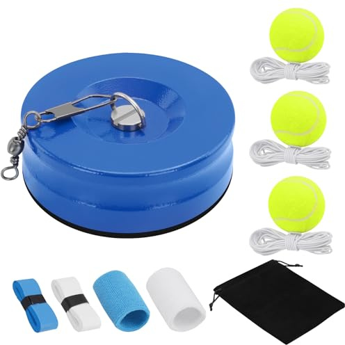 Tennis Trainer Set with 3 Rebound Balls, Tennis Training Equipment with Iron Base, Portable Tennis Training Tool, Tennis Rebounder Kit for Beginners Sport Exercise and Individual Training (Blue)
