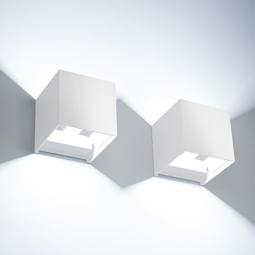 Voltix 2 Pezzi Applique da Parete Esterno Interno LED 12W 6500k, Lampada da Muro Moderna Impermeabile, Lampade da Esterno Quadrata BIANCO (Bianco Freddo - 6500K)