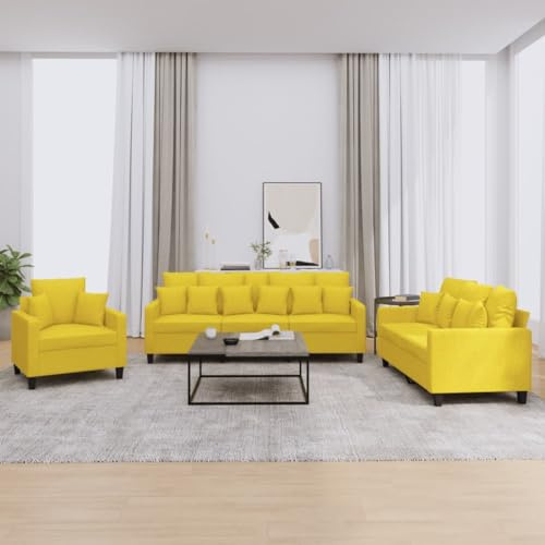RJPLMFV Set di Divani 3 pz con Cuscini Giallo Chiaro in Tessuto Divano per Salotto Couch Adatto per camere da letto