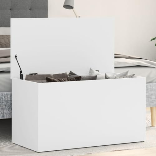 Mokuyary förvaringsbord vit 84 x 42 x 46 cm träbaserade förvaringskista, sittbänk, sängkista med förvaringsutrymme sittkista för hall, sovrum, vardagsrum