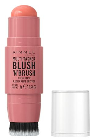 Rimmel London Multi-Tasker Blush'N'Brush Stick, colore modulabile, resistente all'acqua, pennello integrato, scorre facilmente, 8g, 100 COTTON CANDY