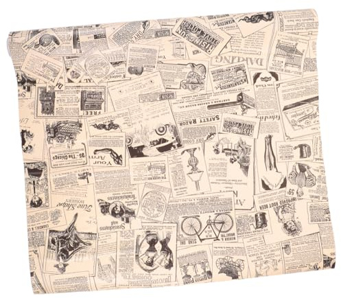 Alipis Papel Pintado Vintage Autoadhesivo 17.7x117 Pulgadas, Pegatina Decorativa para Paredes Lisas, Fondo de Pantalla Estilo Periódico Retro para Cocina, Baño y Dormitorio, Papel Tapiz