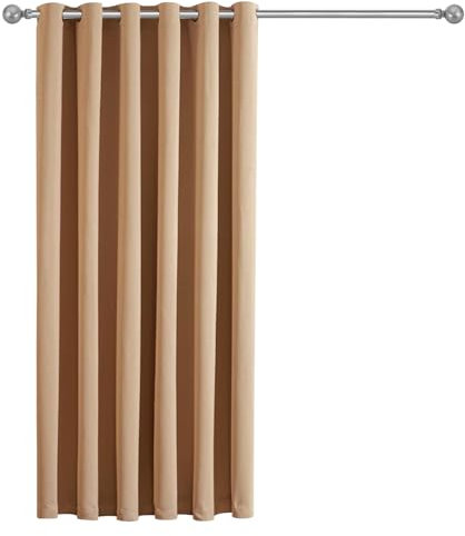 Imperial Rooms Eyelet Blackout Curtains for Living Room 66x84 Inch Beige Curtains for Bedroom Energy Saving Door Curtain One Panel with Tieback