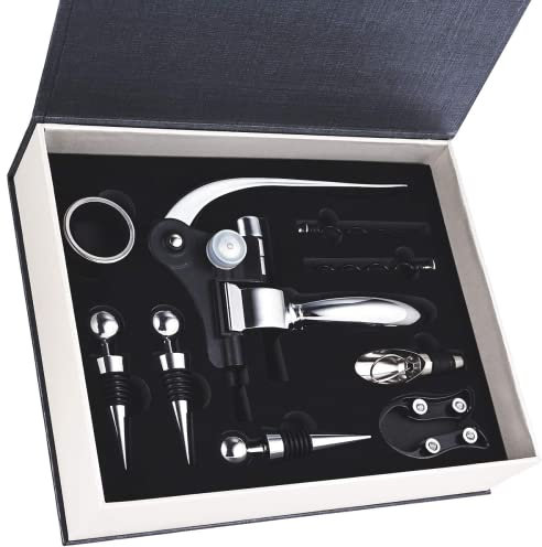 Faburo Tire Bouchon, 9 Pcs Ensemble-cadeau d'accessoires pour le vin avec coffret, Ouvre Bouteille de vin, verseur pour le vin, bouchon de vin