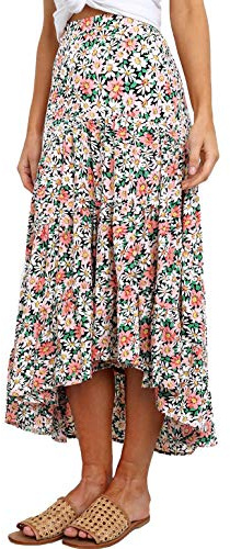 PRETTYGARDEN Women’s Bohemian Tie Dye Print Long Skirts Button Down High Waist Split A-Line Maxi Skirt (Floral Black, Small)