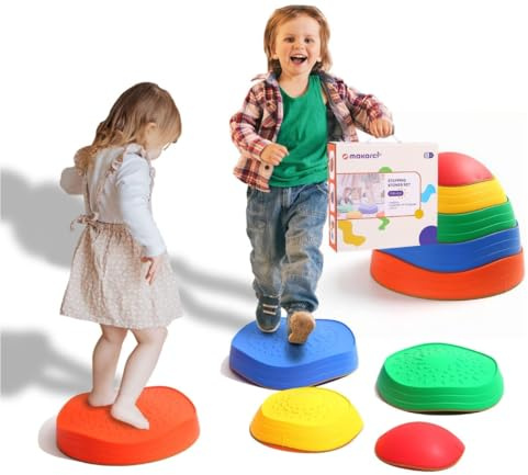 makarci Stepping Stones for Kids, 5pcs Non-Slip Plastic Balance Stones, Promoting Children's Coordination Skills Sensory Play Equipment, Toddler Toys for Age 3 4 5 6 7 8 Years