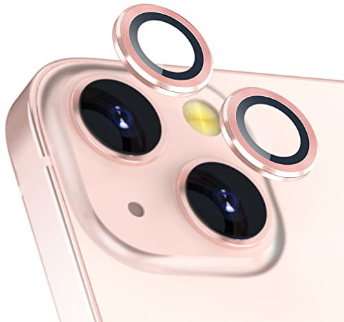 imluckies Kameralinsenschutz, kompatibel mit iPhone 13/13 Mini, Premium gehärtetes Glas, Kreisfolie, Aluminium-Legierung, volle Passform, Objektivring-Abdeckung, Pink [kratzfest] (2 Stück)