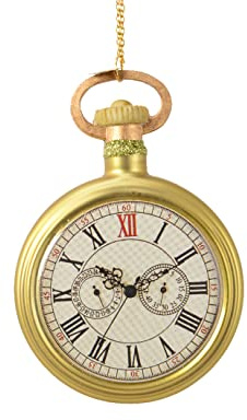 Julgranspynt glas 11 cm fickur, julkulor vintage klocka guld
