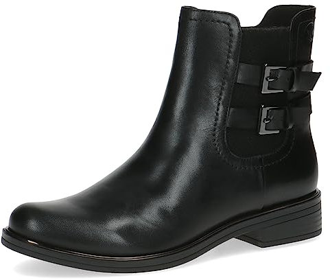 CAPRICE Damen Chelsea Boots aus Leder mit Schnallen und Reißverschluss Weite G, Schwarz (Black Nappa), 38.5 EU
