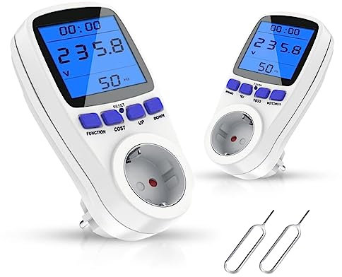 Piashow Stromzähler für Balkonkraftwerk, 2 Stück Stromzähler für Steckdose, Strommessgerät für die Steckdose, Mini PV Anlage, Stromverbrauchsmesser mit Überlastsicherung Maximale Leistung 3680W/16A