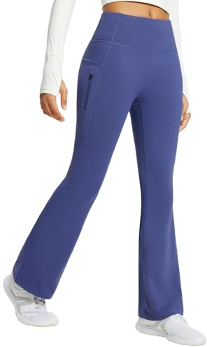 baleaf Fleecefodrade utsvängda leggings, termiska byxor med fickor, promenadbyxor, yogabyxor, byxor med hög midja, byxor i vattentåligt material, bootleg-jeans, M