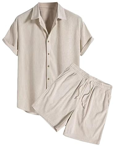 shownicer Tuta Uomo Completo Curvy Tuta Estiva Camicia Manica Corta e Pantaloncini 2 Pezzi Set Leggera Curvy Casual Completo Spiaggia B Albicocca M
