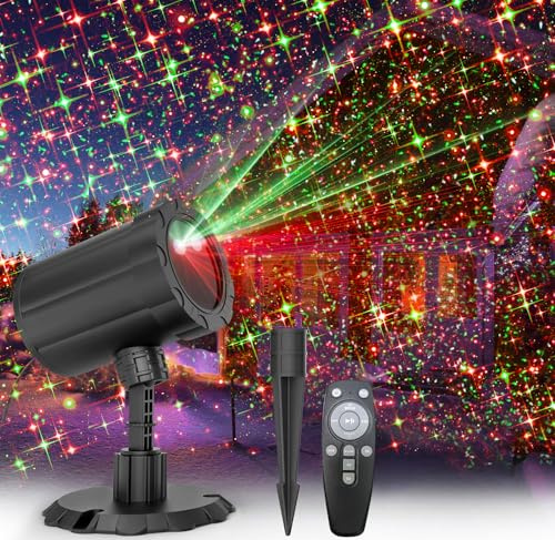 Christmas Projector Lights Outdoor, BLOFUN Red and Green Starlight Projection Light, 3 Modes with Remote Control, Halloween, Christmas, Party, New Year Decoration Waterproof and Frostproof-Multicolor