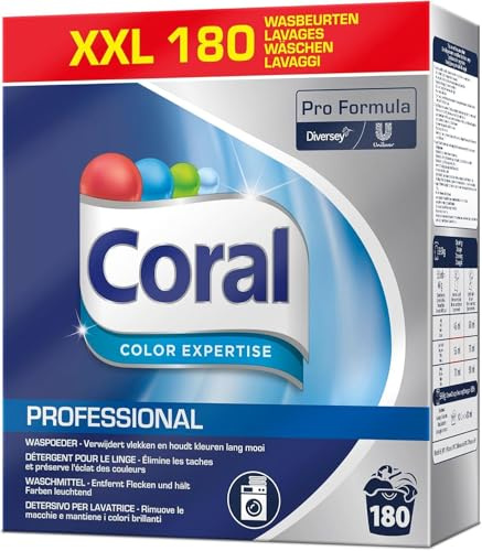 Coral Pro Formula Color expertis tvättmedel pulver, starkt mot fläckar, professionell formulering, 180 WG – 8 kg