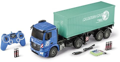 Carson 500907671 1:20 MB Arocs con contenedor 100% RTR - Vehículo radiocontrolado, Camión con Funciones de luz y Sonido, Incl. Pilas y radiocontrol, 30 Minutos de conducción