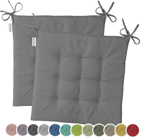 heimtexland 2er Pack Outdoor Stuhlkissen Sitzkissen wasserabweisend wetterfest Gartenkissen 40x40 gesteppt Gartenstuhl Gartenbank Polster Kissen UV-beständig Typ551 Anthrazit
