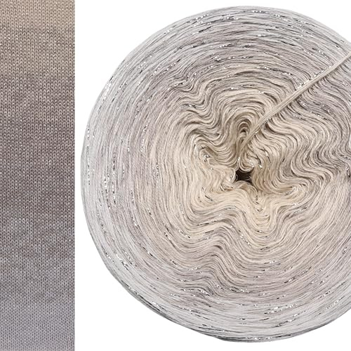 Glitzer Farbverlaufsgarn Eiskristall mit Glitzer 5, 4 oder 3 Fach Bobbel Wolle häkeln stricken strickgarn (Hellgrau außen, 3fach - 200g/1000m)