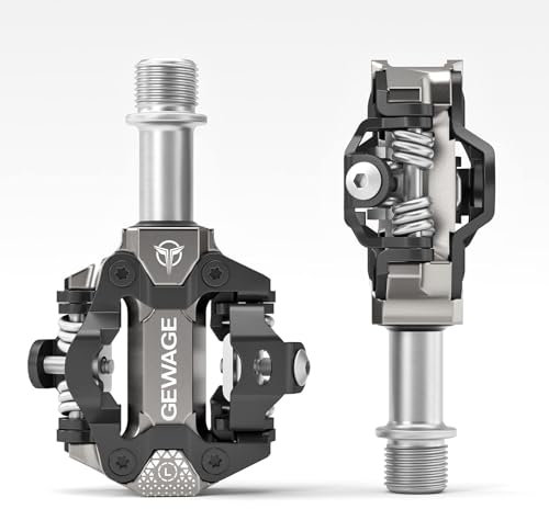 GEWAGE Klickpedale MTB Pedale – CNC Gefrästes Aluminium, Doppelseitiges SPD-System, einstellbare Auslösehärte, Kompatibel mit Shimano SPD Systemen,365g leicht, Ideal für Mountainbi (Titanfarbe)