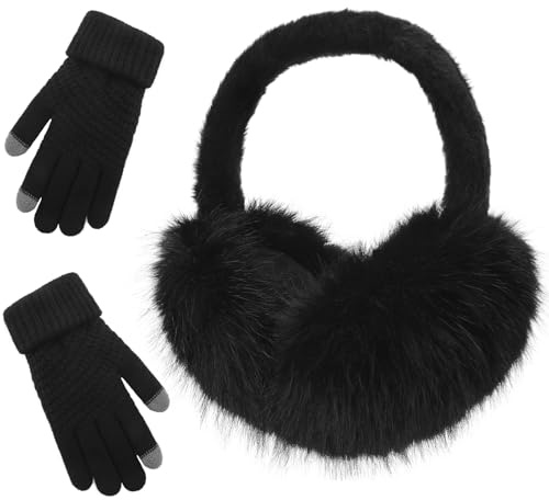 TOBEHIGHER Black Winter Ear muffs Faux Fur Warm Earmuffs Cute Foldable Outdoor Ear Warmers For Women Girls
