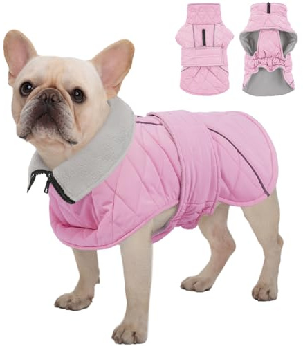 Kuoser Small Dog Winter Coat, Waterproof Warm Dogs Jacket with Zipper Harness Hole, Soft Fleece Turtleneck Pet Coat, Easy On Dog Clothes for Cold Weather, Pink S
