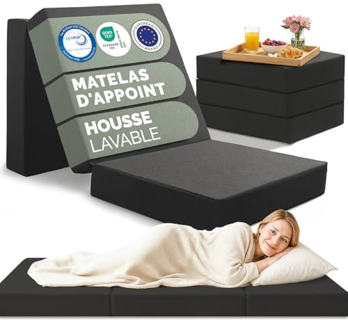 Blumtal Matelas Pliable 200x90x15 cm – Matelas de Sol en 3 Parties, Épais 15 cm, Lit d’Appoint 1 Personne en Mousse avec Housse, Confort Doux, Anthracite