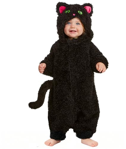Beipegin Baby katt kostym huva svart katt outfit nyfödd overall sparkdräkt för pojkar flickor spädbarn halloween kläder 0-24 månader