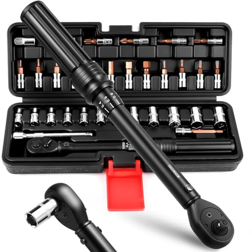 Drehmomentschlüssel Fahrrad 1/4 Zoll 2-24 Nm Torque Wrench Set, ±3% Fehlergenauigkeit, 72 Zähne Umschaltknarre, 33-tlg. Set Ratschenkasten inklusive mit Verlängerungsstange 10 cm, 1/4- 3/8 Adapter