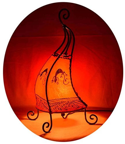 Simandra Orientalische Lampe Stehlampe marokkanische Hennalampe Lederlampe Tischleuchte Stehleuchte Orient Coq Gecko 40 cm Color Orange