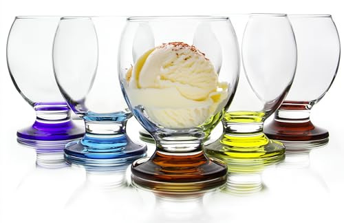 Red Co. Set of 6 Orion Multicolor Glass 8.25 Fl Oz Footed Dessert Bowls for Ice Cream, Parfait, or Pudding