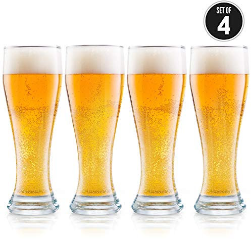 DU VINO USA Made Nucleated Pilsner Glasses- Etched Beer Glass for Better Head Retention, Aroma and Flavor - 16 oz Craft Beer Glasses for Beer Drinking Bliss - 4 Pack