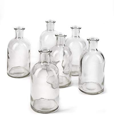 Serene Spaces Living (6 Pack) Bud Vases for Apothecary Jars, Decorative Glass Bottles, Wedding Reception Centerpieces, Mini Flower Vases, Small Medicine Bottles for Home Decor