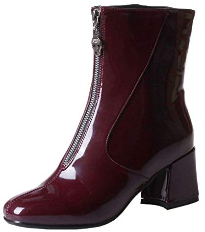 Cocey Botas cómodas de tacón cuadrado para mujer con punta redondeada, granate, 41 EU