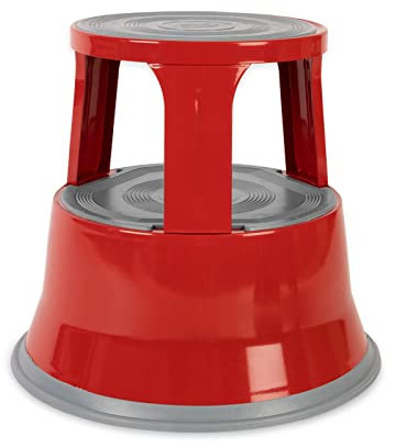 Floordirekt Rollhocker, Tritthocker, Elefantenfuß - Hocker aus Stahl bis 150kg Tragkraft für Büro oder Gewerbe (Rot, Metall)