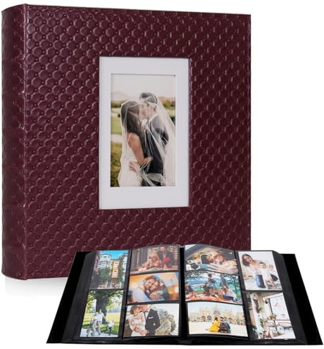 RECUTMS Large Capacity Photo Album 4x6, 600 Photos PU Leather Picture Album with Black Pages, Horizontal & Vertical Pockets, Clear Sleeves Memory Book for Family, Travel, Wedding & Gift (Red Wine)