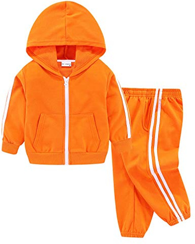 Mud Kingdom Joggingset för små pojkar långärmad lediga ytterkläder, Orange med huva, 24 månader