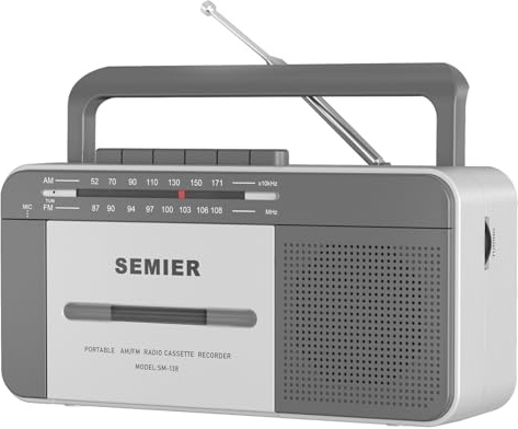 SEMIER Retro Cassette Player Recorder Boombox with AM/FM Radio Stereo, AC or Battery Powered Portable Vintage Casette Tape Player with 6W Loud Speaker and Earphone Jack for Home or Outdoor
