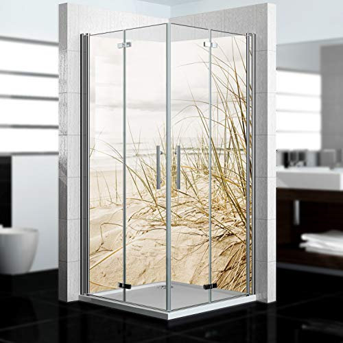 dedeco Pannello posteriore per doccia angolare impermeabile, motivo: erba dune V1 vernice UV lucida, 2 x 90 x 200 cm, pannello posteriore del bagno, ricambio per piastrelle senza giunti, rivestimento