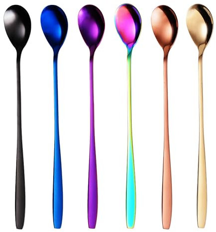 GRÄWE Set di Cucchiai per Latte Macchiato, Multicolore, 6 pz, Cucchiai lunghi, Cucchiai da dessert, Cucchiai da gelato, Cucchiai per caffè freddo, Acciaio inossidabile, lavabili in lavastoviglie