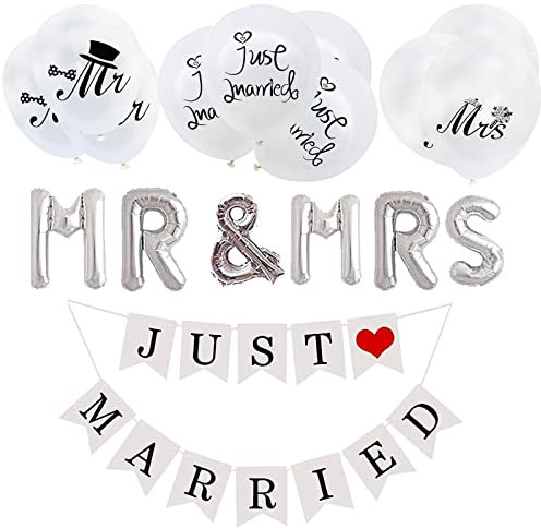 Just Married Garland Decorations With 10 PCS White Latex Balloons Aluminum Foil Mr&Mrs Balloons