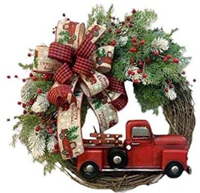 Kangmeile Guirlande de Noël, guirlande automne de pommes de pin de Noël avec camion rouge Noël, guirlande automne de camion avec courge vintage, décorations de Noël pour le ramassage