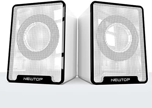 N NEWTOP Mini Casse PCS01 Stereo 2.0 Speaker Set Altoparlanti Alimentazione USB Ingresso Connettore Audio Jack 3.5mm Portatile Suono 360° per PC Fisso Desktop Laptop Notebook TV (Bianche)