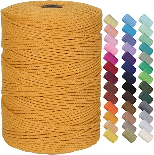 GOHOF Macrame Cord 3mm x 300m Premium Cotton Macrame Rope, 4 Strand Twisted Soft Cotton Cord, One of The Most Perfect Materials for Macrame Art, Cotton String Without Chemicals (Orange)