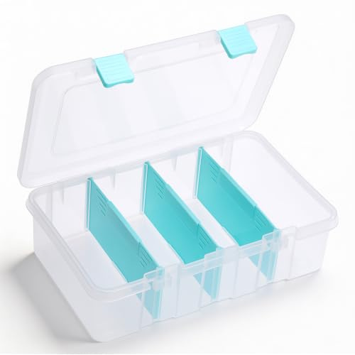 BSTKEY Plastic Storage Container with 3 Detachable Divider 33.8*20.6*8.6cm