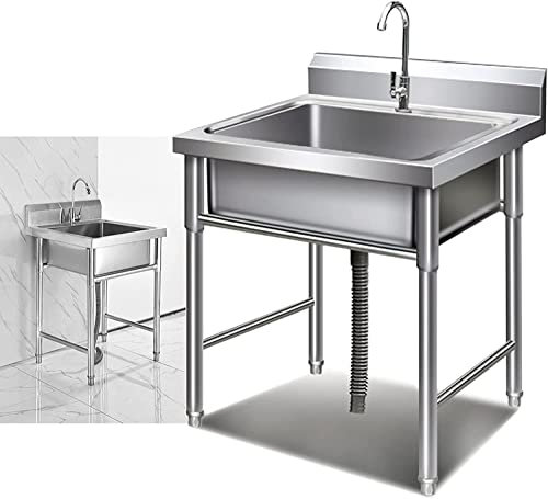 Professionnel Évier De Jardin Extérieur en Inox De Cuisine - Bac Sur Pieds Anti-Eclaboussures Lavabo Pour Faire La Plonge, Restaurants, Salle De Bain - 1mm||50*50*80cm