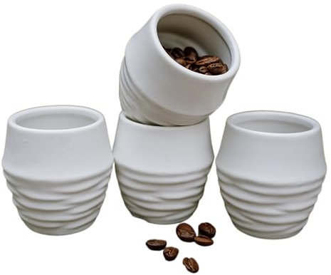 Töpferey - Juego de 4 tazas de café espresso hechas a mano en estilo japonés. Ideal para espresso, té, licor, etc. Apto para lavavajillas. Contenido: 4 tazas de café de 100 ml sin asa