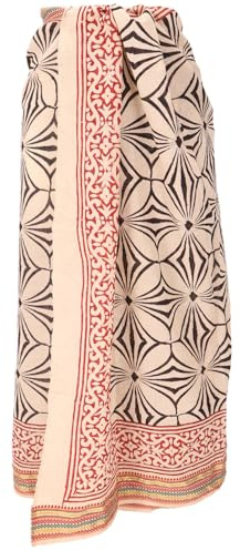 Lätt pareo halsduk, handtryckt bomullstyg, lungi, senap/beige, Beige/brun, 190*120 cm | 100 % bomull, traditionellt blocktryck, mångsidigt användbart, lätt att rengöra, dekorativt och unikt