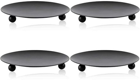 4 Pièces 7cm Plaques de Bougie en métal Retro Candélabres Bougeoir Plateau Plaques Candélabre Pilier Noir pour Mariage Maison Décoration Valentin Noël Cadeau d'anniversaire Dîner Aux Chandelles